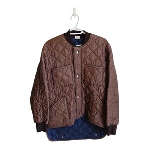 Vintage John J  Brown  Brown Quilted Bomber Jacket with Navy Lining Med Workwear